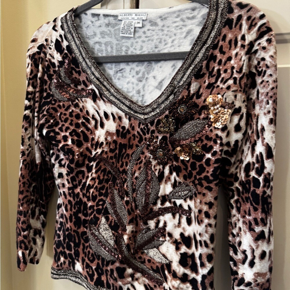 NWT Alberto Makali Medium Animal Print 3/4 Sleeve Top Vintage‎ NWT